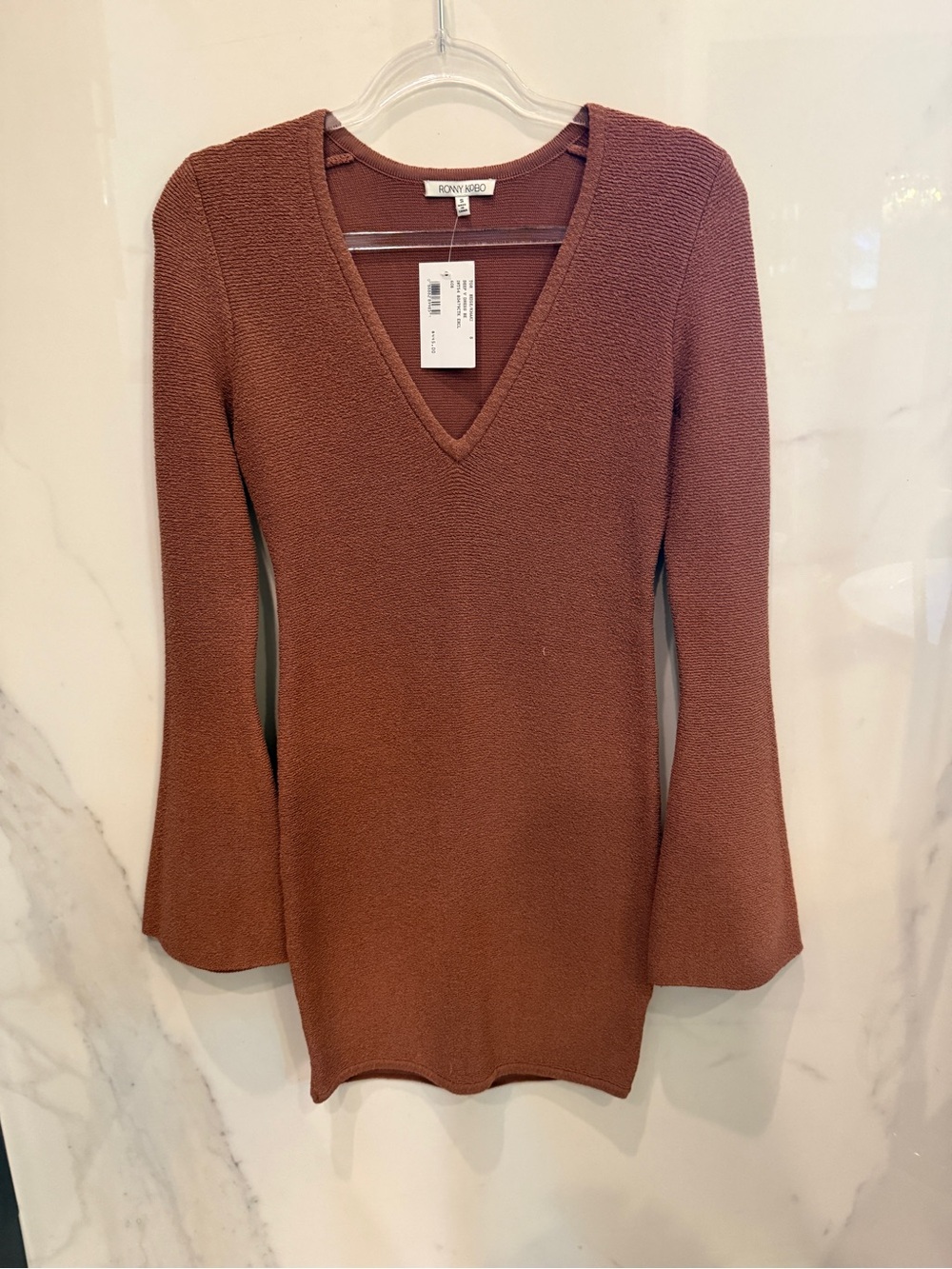 Ronny Kobo Rust Brown V-Neck Knit Dress